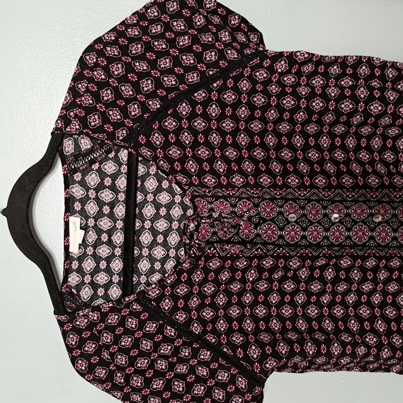 J. Jill Women's Black Floral Print Short Sleeve Peasant Top Blouse Size M - Picture 2 of 6